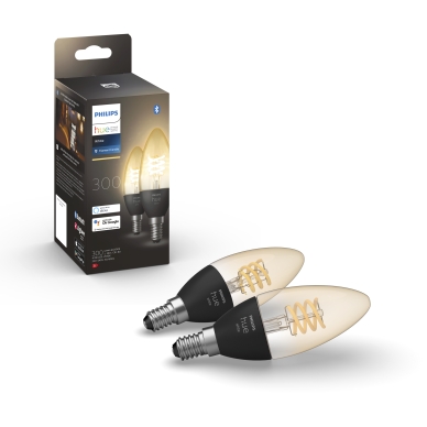 Philips HueW E14 4,5W Fil Candle 2-pack
